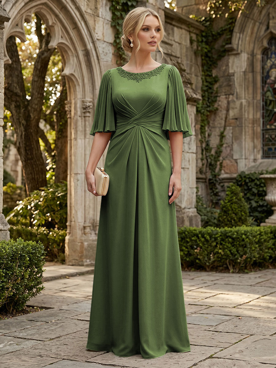 Chiffon A-Line/Princess Scoop Neck Floor-Length Mother of the Bride & Groom Dresses with Ruched Waist