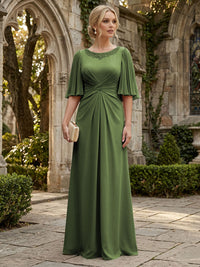 Chiffon A-Line/Princess Scoop Neck Floor-Length Mother of the Bride & Groom Dresses with Ruched Waist