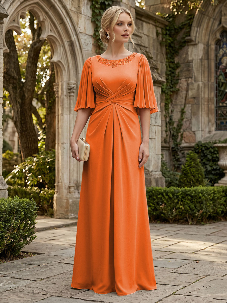 Chiffon A-Line/Princess Scoop Neck Floor-Length Mother of the Bride & Groom Dresses with Ruched Waist