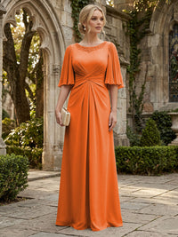 Chiffon A-Line/Princess Scoop Neck Floor-Length Mother of the Bride & Groom Dresses with Ruched Waist