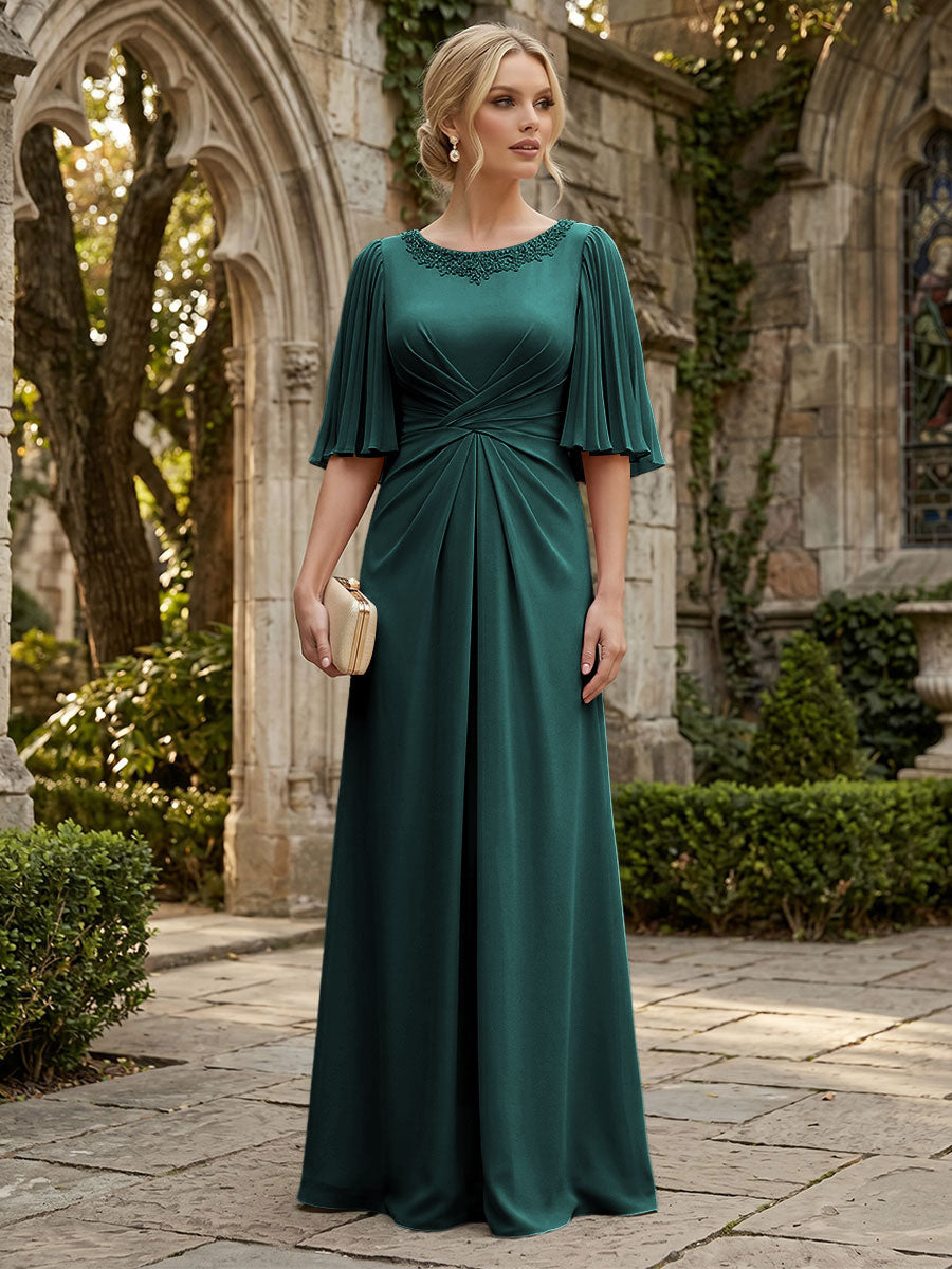 Chiffon A-Line/Princess Scoop Neck Floor-Length Mother of the Bride & Groom Dresses with Ruched Waist