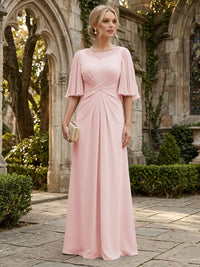 Chiffon A-Line/Princess Scoop Neck Floor-Length Mother of the Bride & Groom Dresses with Ruched Waist