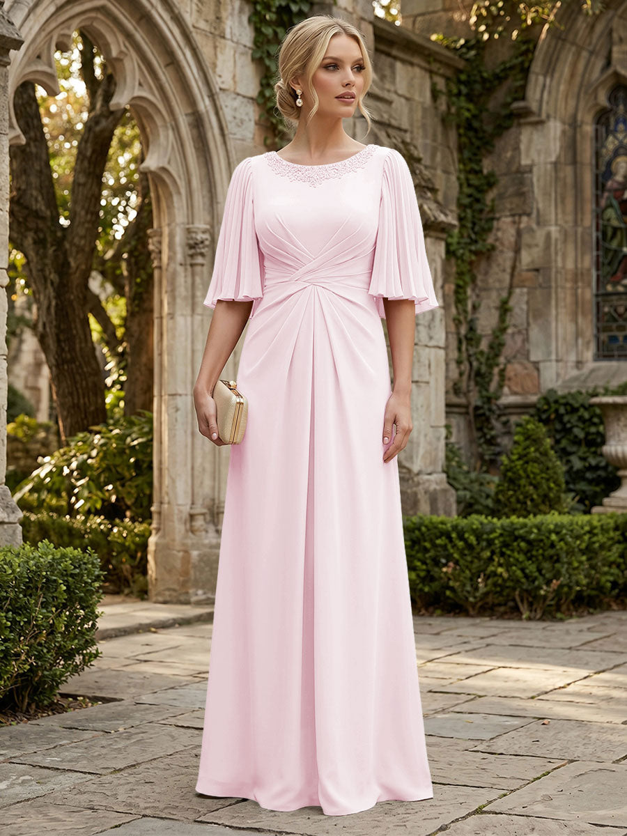 Chiffon A-Line/Princess Scoop Neck Floor-Length Mother of the Bride & Groom Dresses with Ruched Waist