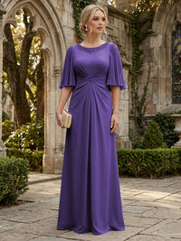 Chiffon A-Line/Princess Scoop Neck Floor-Length Mother of the Bride & Groom Dresses with Ruched Waist
