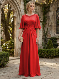 Chiffon A-Line/Princess Scoop Neck Floor-Length Mother of the Bride & Groom Dresses with Ruched Waist