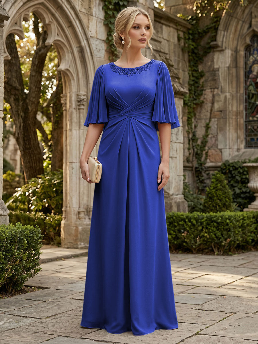 Chiffon A-Line/Princess Scoop Neck Floor-Length Mother of the Bride & Groom Dresses with Ruched Waist