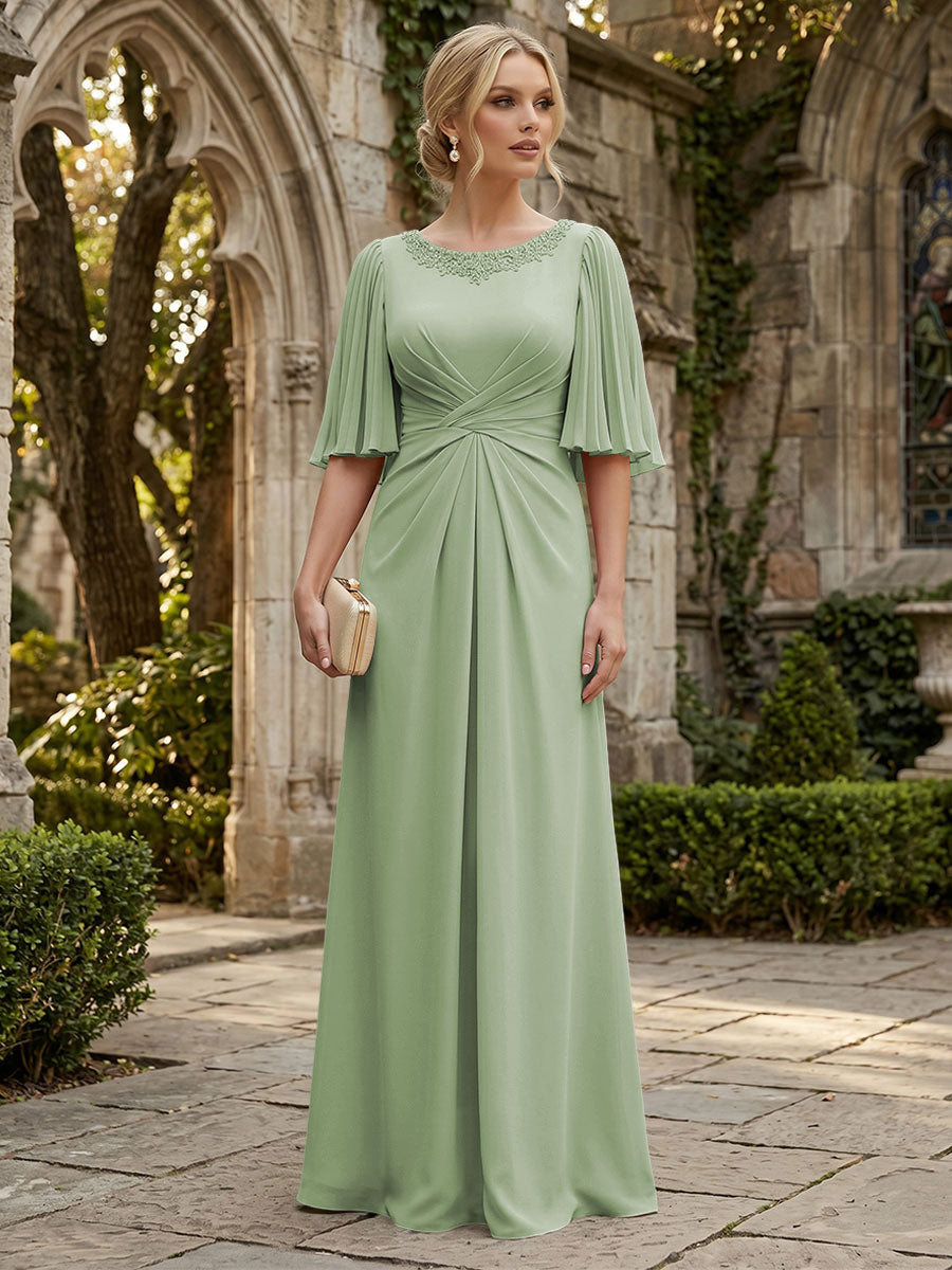 Chiffon A-Line/Princess Scoop Neck Floor-Length Mother of the Bride & Groom Dresses with Ruched Waist