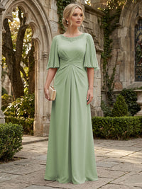 Chiffon A-Line/Princess Scoop Neck Floor-Length Mother of the Bride & Groom Dresses with Ruched Waist