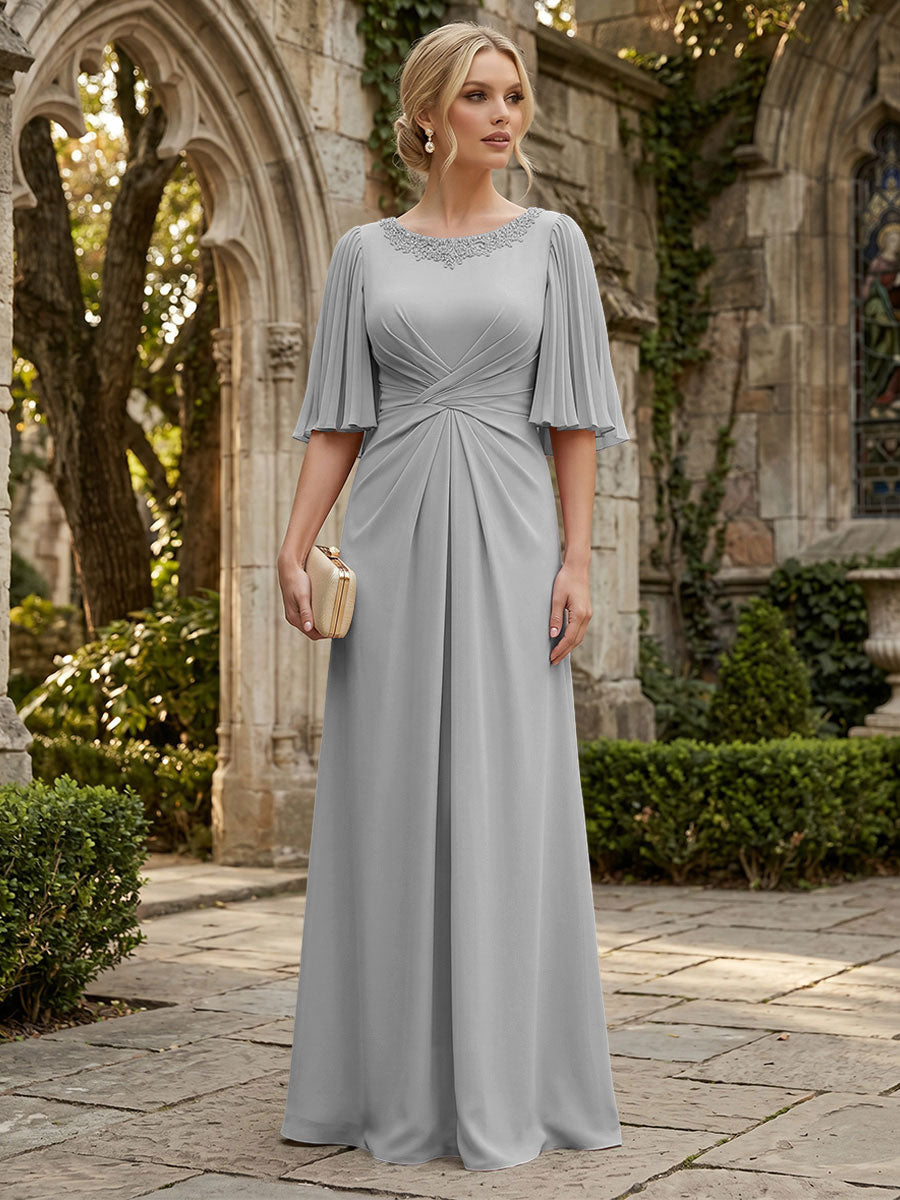 Chiffon A-Line/Princess Scoop Neck Floor-Length Mother of the Bride & Groom Dresses with Ruched Waist