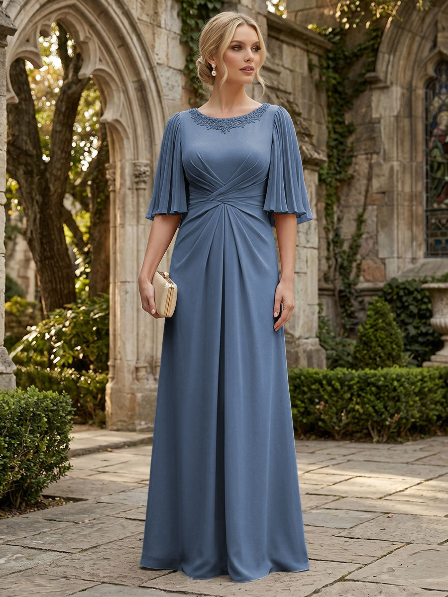Chiffon A-Line/Princess Scoop Neck Floor-Length Mother of the Bride & Groom Dresses with Ruched Waist