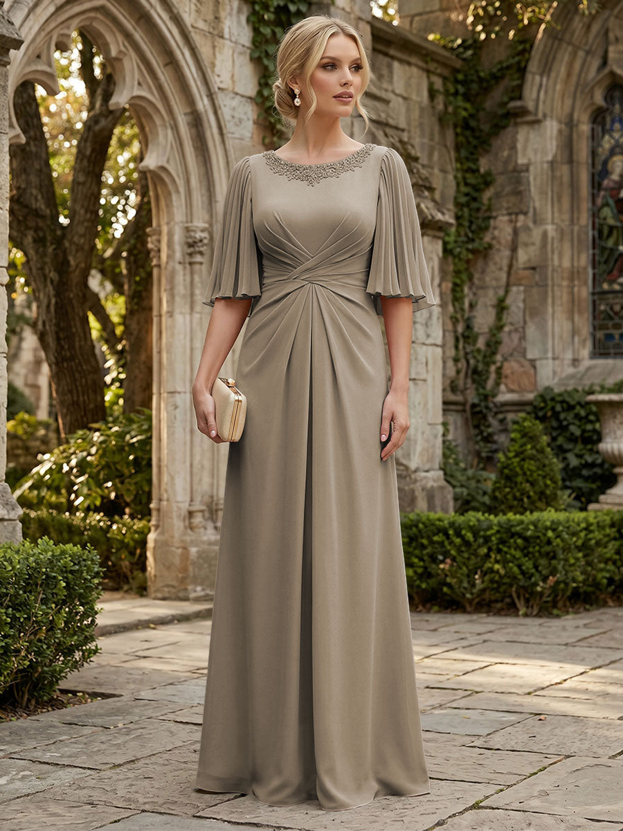 Chiffon A-Line/Princess Scoop Neck Floor-Length Mother of the Bride & Groom Dresses with Ruched Waist