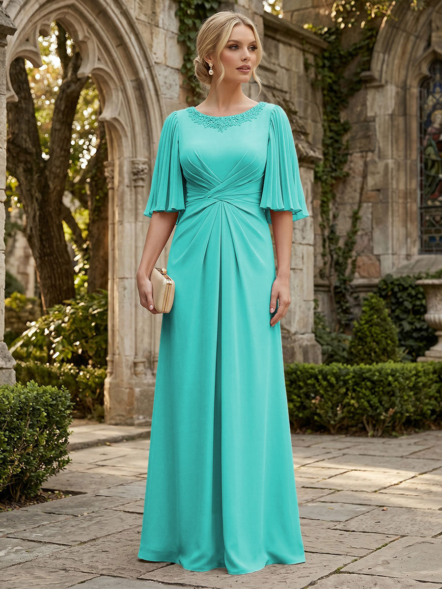 Chiffon A-Line/Princess Scoop Neck Floor-Length Mother of the Bride & Groom Dresses with Ruched Waist