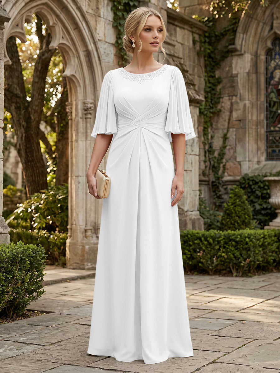 Chiffon A-Line/Princess Scoop Neck Floor-Length Mother of the Bride & Groom Dresses with Ruched Waist