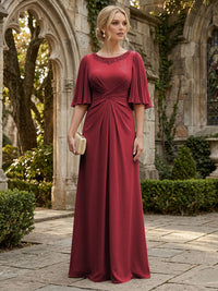 Chiffon A-Line/Princess Scoop Neck Floor-Length Mother of the Bride & Groom Dresses with Ruched Waist