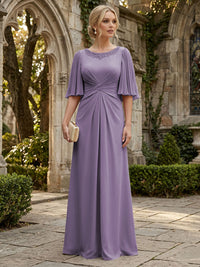 Chiffon A-Line/Princess Scoop Neck Floor-Length Mother of the Bride & Groom Dresses with Ruched Waist