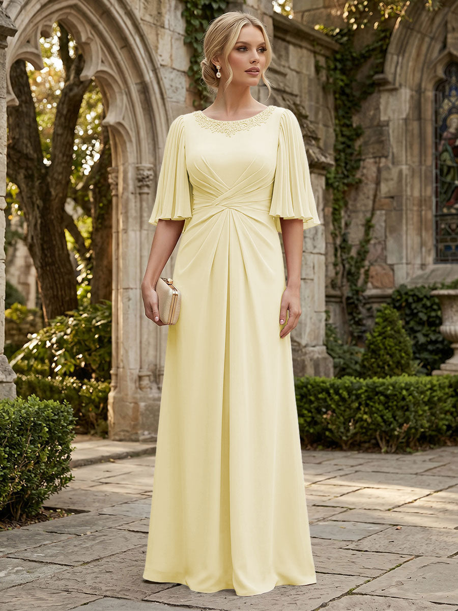 Chiffon A-Line/Princess Scoop Neck Floor-Length Mother of the Bride & Groom Dresses with Ruched Waist