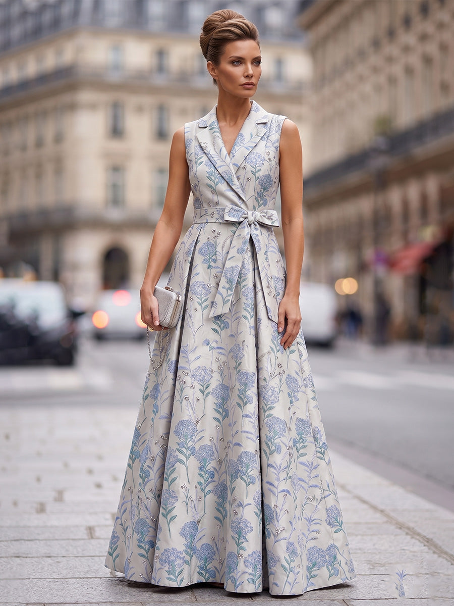 Jacquard A-Line/Princess V-Neck Floor-Length Mother of the Bride & Groom Dresses with Belt