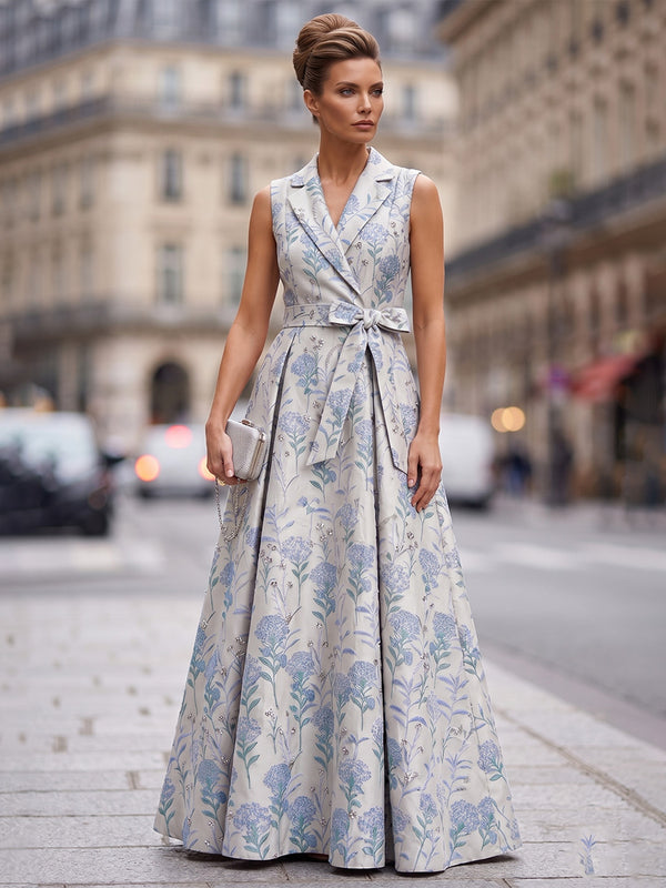 Jacquard A-Line/Princess V-Neck Floor-Length Mother of the Bride & Groom Dresses with Belt
