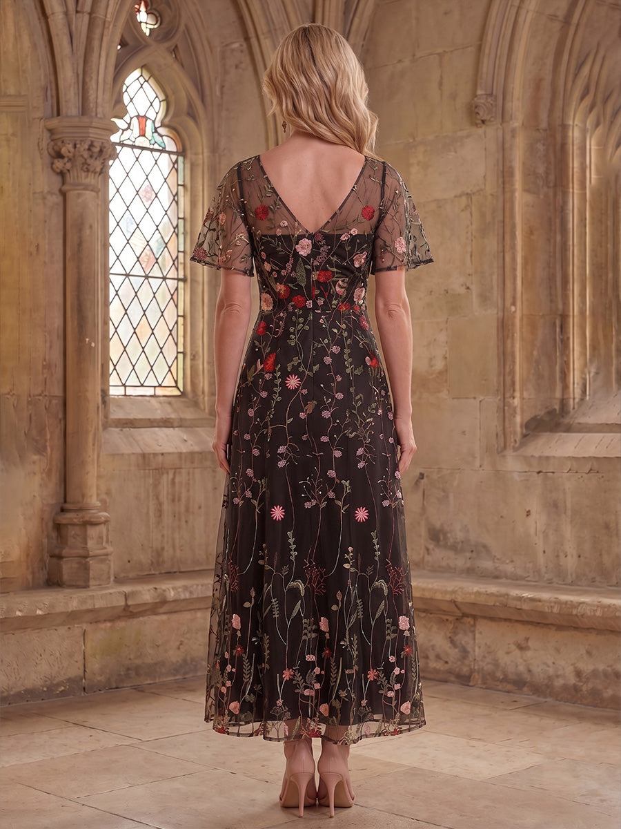 Floral Embroidery A-Line/Princess V-Neck Floor-Length Mother of the Bride & Groom Dresses for Women