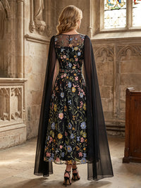 Floral Embroidery A-Line/Princess Scoop Neck Floor-Length Mother of the Bride & Groom Dresses with Chiffon Sash