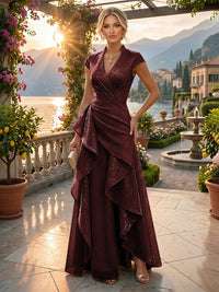 A-Line/Princess V-Neck Floor-Length Mother of the Bride & Groom Dresses with Ruffles & Ruched Waist