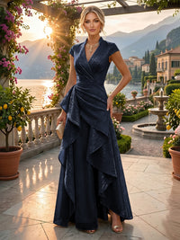 A-Line/Princess V-Neck Floor-Length Mother of the Bride & Groom Dresses with Ruffles & Ruched Waist