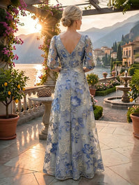 Jacquard A-Line/Princess V-Neck Floor-Length Mother of the Bride & Groom Dresses with Ruffles & Ruched Waist