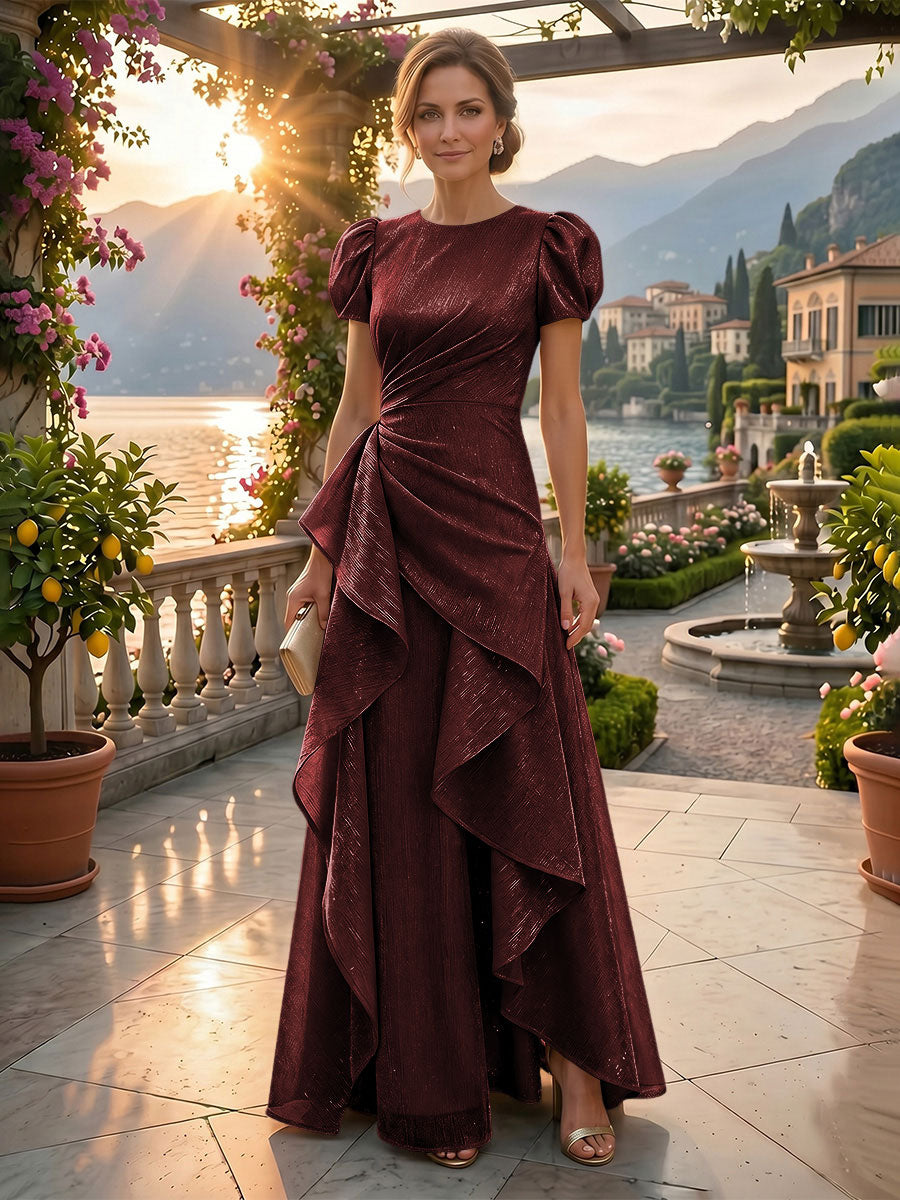 A-Line/Princess Scoop Neck Tea-Length Mother of the Bride & Groom Dresses with Ruffles & Ruched Waist