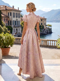 Jacquard A-Line/Princess V-Neck High-Low Mother of the Bride & Groom Dresses with Ruched Waist & Pockets