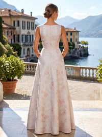 Jacquard A-Line/Princess Scoop Neck Floor-Length Mother of the Bride & Groom Dresses with Ruffles, Pleats & Pockets
