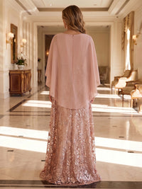 Sequin Floral Sheath/Column Scoop Neck Floor-Length Mother of the Bride & Groom Dresses with Chiffon Cape