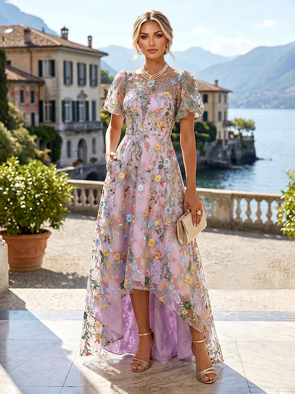 Floral Embroidery A-Line/Princess Scoop Neck High-Low Mother of the Bride & Groom Dresses with Pockets