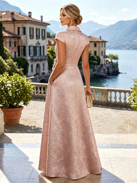 Jacquard A-Line/Princess V-Neck Floor-Length Mother of the Bride & Groom Dresses with 3D Flowers & Ruched Waist