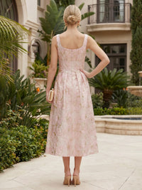 Jacquard A-Line/Princess Square Neck Tea-Length Mother of the Bride & Groom Dresses with Ruched Waist