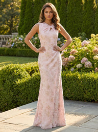 Jacquard Sheath/Column Asymmetric Neck Floor-Length Mother of the Bride & Groom Dresses with Cut-outs