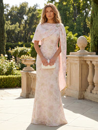 Jacquard Sheath/Column Scoop Neck Floor-Length Mother of the Bride & Groom Dresses with Cape
