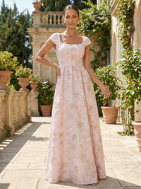 Jacquard A-Line/Princess Square Neck Floor-Length Mother of the Bride & Groom Dresses with Pleats