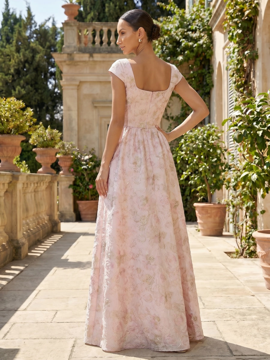 Jacquard A-Line/Princess Square Neck Floor-Length Mother of the Bride & Groom Dresses with Pleats