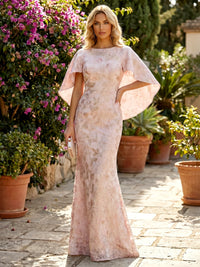 Jacquard Mermaid/Trumpet Scoop Neck Floor-Length Mother of the Bride & Groom Dresses with Cape
