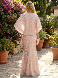 Jacquard Mermaid/Trumpet Scoop Neck Floor-Length Mother of the Bride & Groom Dresses with Cape