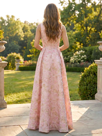 Jacquard A-Line/Princess V-Neck Floor-Length Mother of the Bride & Groom Dresses with Pleats & Slit