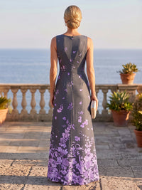 Floral Print A-Line/Princess Scoop Neck Floor-Length Mother of the Bride & Groom Dresses with Ruched Waist