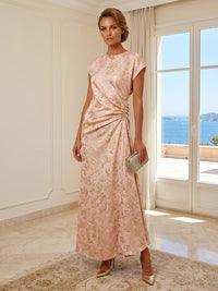 Jacquard Sheath/Column Scoop Neck Floor-Length Mother of the Bride & Groom Dresses with Ruched Waist