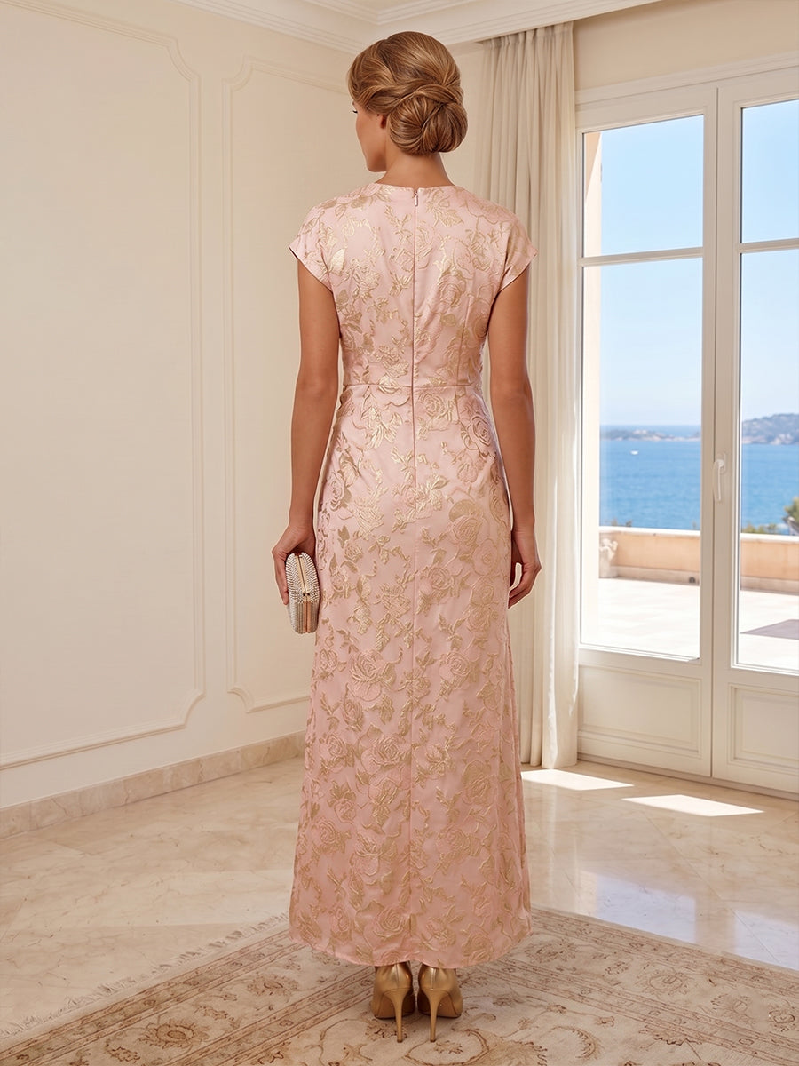 Jacquard Sheath/Column Scoop Neck Floor-Length Mother of the Bride & Groom Dresses with Ruched Waist