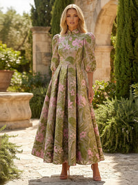Jacquard A-Line/Princess High Neck Floor-Length Mother of the Bride & Groom Dresses with Pleats