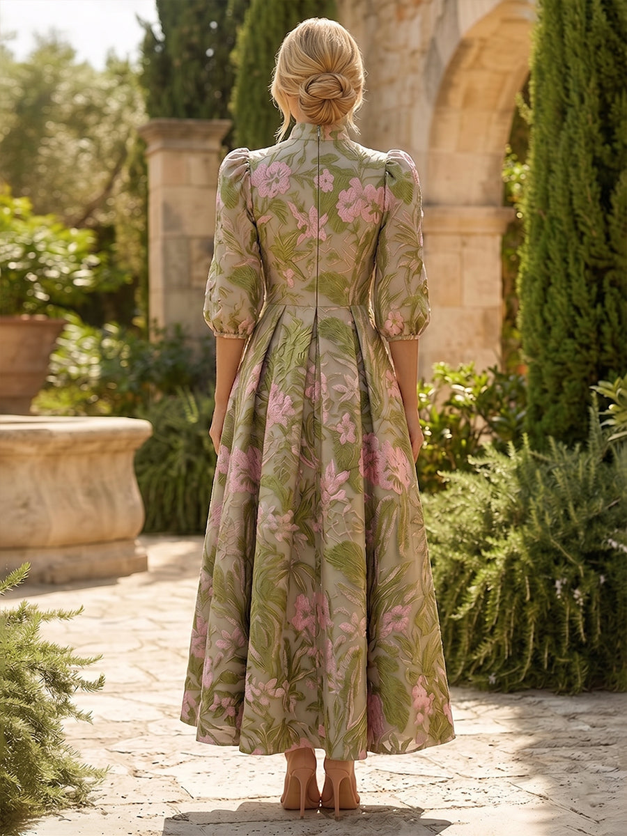 Jacquard A-Line/Princess High Neck Floor-Length Mother of the Bride & Groom Dresses with Pleats