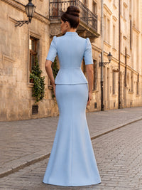 Satin Mermaid/Trumpet V-Neck Floor-Length Mother of the Bride & Groom Dresses with 3D Flowers & Slit