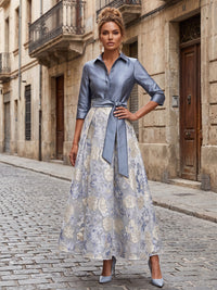 Jacquard A-Line/Princess V-Neck Floor-Length Mother of the Bride & Groom Dresses with Satin Bodice & Belt
