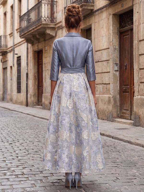 Jacquard A-Line/Princess V-Neck Floor-Length Mother of the Bride & Groom Dresses with Satin Bodice & Belt