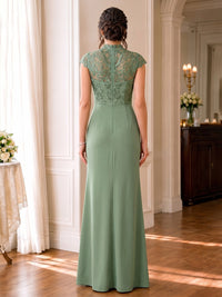 Satin A-Line/Princess High Neck Floor-Length Mother of the Bride & Groom Dresses with Lace